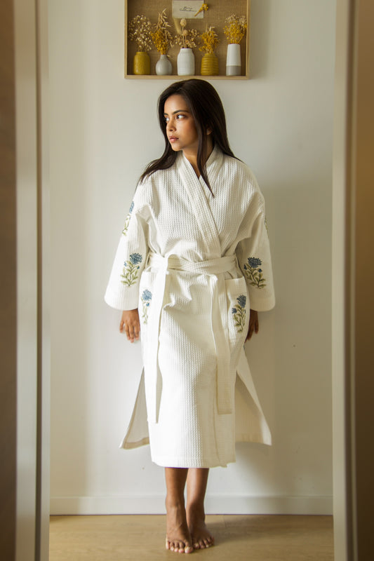 Indigo Dahlia Waffle Robe