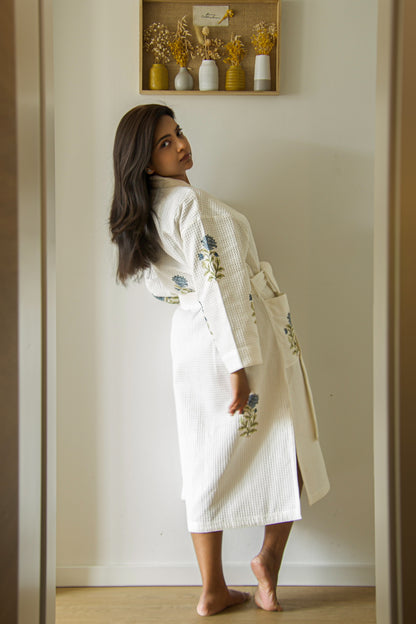 Indigo Dahlia Waffle Robe