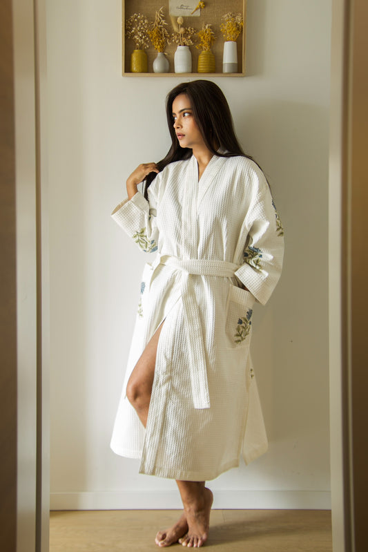 Indigo Dahlia Waffle Robe