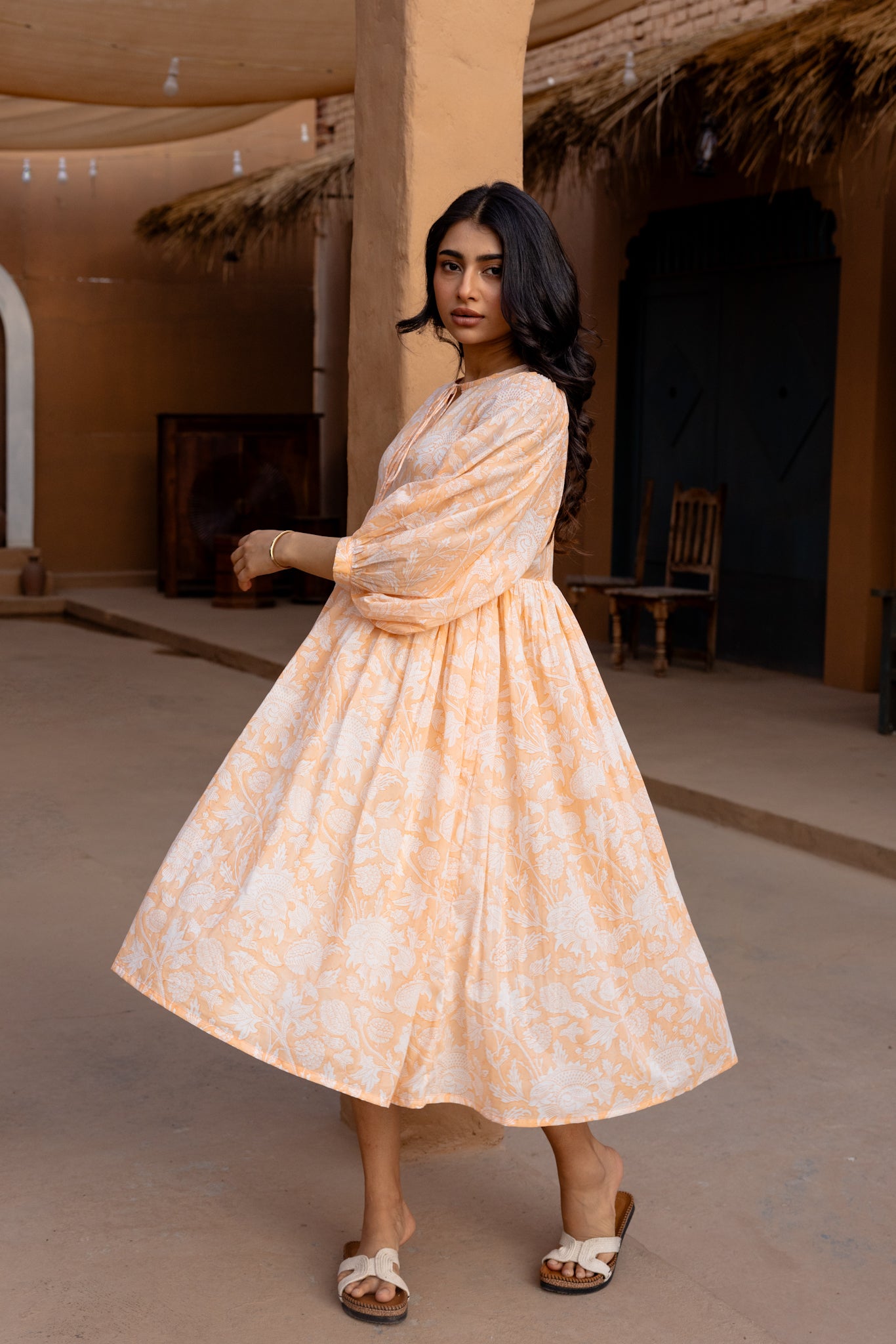 Liana Midi Dress - Apricot